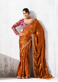 Monjolika Fashion Rust Fancy Fabric Embroidered Contemporary Saree | Grocsy