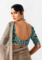 Monjolika Fashion Beige Fancy Fabric Embroidered Contemporary Saree | Grocsy