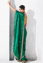 Monjolika Fashion Teal Fancy Fabric Embroidered Contemporary Saree | Grocsy