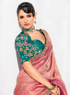 Monjolika Fashion Pink Fancy Fabric Embroidered Contemporary Saree | Grocsy