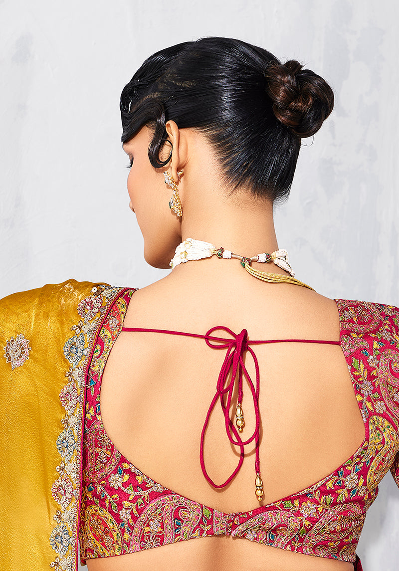 Monjolika Fashion Mustard Fancy Fabric Embroidered Contemporary Saree | Grocsy
