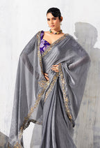 Monjolika Fashion Grey Fancy Fabric Embroidered Contemporary Saree | Grocsy