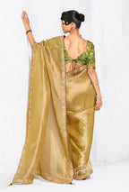 Monjolika Fashion Golden Fancy Fabric Embroidered Contemporary Saree | Grocsy
