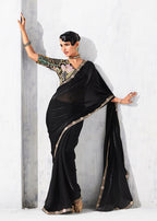 Monjolika Fashion Black Fancy Fabric Embroidered Contemporary Saree | Grocsy