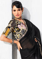 Monjolika Fashion Black Fancy Fabric Embroidered Contemporary Saree | Grocsy