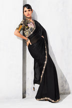 Monjolika Fashion Black Fancy Fabric Embroidered Contemporary Saree | Grocsy