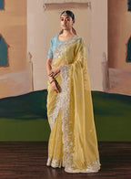 Monjolika Fashion Embroidered Pastel Yellow Fancy Fabric Party Designer Saree | Grocsy