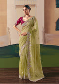 Monjolika Fashion Embroidered Pear Fancy Fabric Party Designer Saree | Grocsy