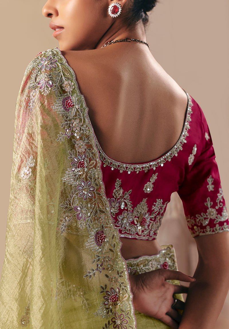 Monjolika Fashion Embroidered Pear Fancy Fabric Party Designer Saree | Grocsy