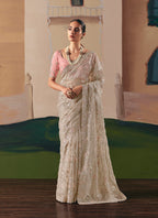 Monjolika Fashion Embroidered Cream Fancy Fabric Party Designer Saree | Grocsy