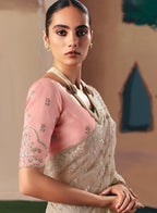 Monjolika Fashion Embroidered Cream Fancy Fabric Party Designer Saree | Grocsy