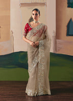 Monjolika Fashion Embroidered Beige Fancy Fabric Party Designer Saree | Grocsy