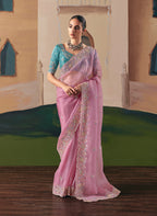 Monjolika Fashion Embroidered Pink Fancy Fabric Party Designer Saree | Grocsy