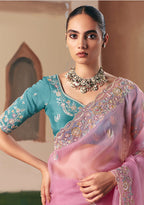 Monjolika Fashion Embroidered Pink Fancy Fabric Party Designer Saree | Grocsy