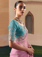Monjolika Fashion Embroidered Pink Fancy Fabric Party Designer Saree | Grocsy