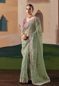 Monjolika Fashion Embroidered Pista Green Fancy Fabric Party Designer Saree | Grocsy