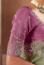Monjolika Fashion Embroidered Pista Green Fancy Fabric Party Designer Saree | Grocsy
