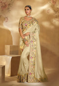 Monjolika Fashion Surpassing Cream Embroidery Cut Dana Moti Work Ziraf Silk Saree With Heavy Work Blouse Piece | Grocsy