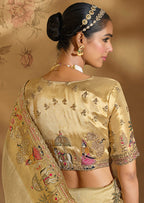 Monjolika Fashion Surpassing Cream Embroidery Cut Dana Moti Work Ziraf Silk Saree With Heavy Work Blouse Piece | Grocsy
