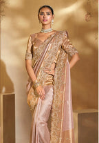 Monjolika Fashion Surpassing Light pink Embroidery Cut Dana Moti Work Ziraf Silk Saree With Heavy Work Blouse Piece | Grocsy