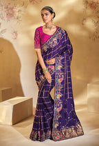 Monjolika Fashion Surpassing Purple Embroidery Cut Dana Moti Work Ziraf Silk Saree With Heavy Work Blouse Piece | Grocsy