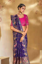 Monjolika Fashion Surpassing Purple Embroidery Cut Dana Moti Work Ziraf Silk Saree With Heavy Work Blouse Piece | Grocsy
