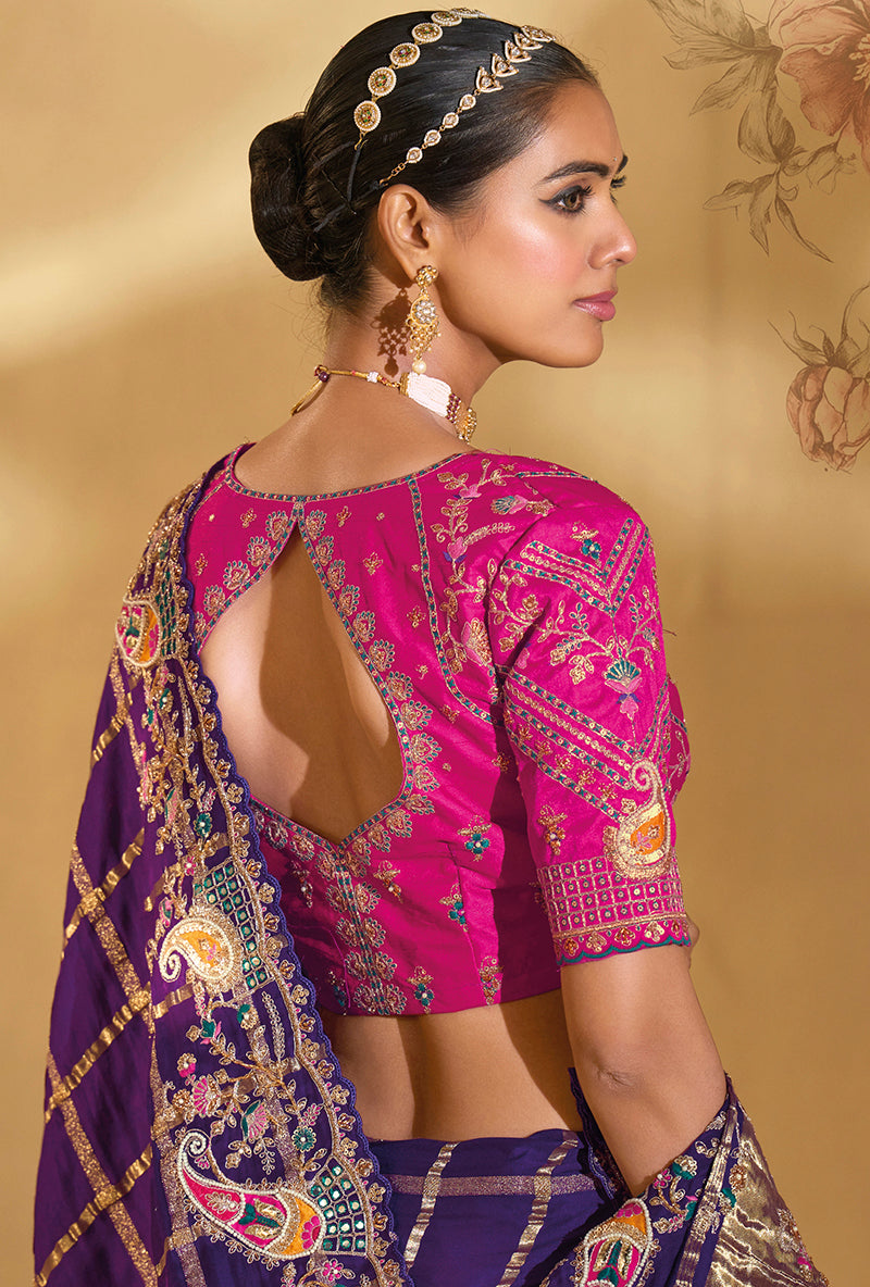 Monjolika Fashion Surpassing Purple Embroidery Cut Dana Moti Work Ziraf Silk Saree With Heavy Work Blouse Piece | Grocsy