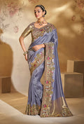 Monjolika Fashion Surpassing Lavender Embroidery Cut Dana Moti Work Ziraf Silk Saree With Heavy Work Blouse Piece | Grocsy