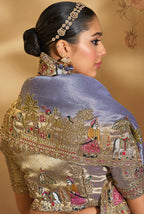 Monjolika Fashion Surpassing Lavender Embroidery Cut Dana Moti Work Ziraf Silk Saree With Heavy Work Blouse Piece | Grocsy