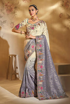 Monjolika Fashion Surpassing Multicolor Embroidery Cut Dana Moti Work Crepe Silk Saree With Heavy Work Blouse Piece | Grocsy