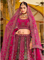 Monjolika Fashion Rani Pink Heavy Zarkan Diamond & Mirror Hand Embroidery Velvet Bridal Lehenga Choli With Double Dupatta | Grocsy