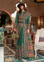 Monjolika Fashion Dark Green Silk Blend Printed Ceremonial Saree | Grocsy
