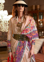 Monjolika Fashion Beige Silk Blend Printed Ceremonial Saree | Grocsy