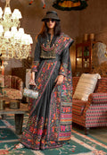 Monjolika Fashion Black Silk Blend Printed Ceremonial Saree | Grocsy