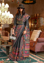Monjolika Fashion Black Silk Blend Printed Ceremonial Saree | Grocsy
