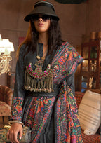 Monjolika Fashion Black Silk Blend Printed Ceremonial Saree | Grocsy