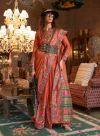 Monjolika Fashion Peach Silk Blend Printed Ceremonial Saree | Grocsy