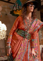 Monjolika Fashion Peach Silk Blend Printed Ceremonial Saree | Grocsy
