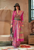 Monjolika Fashion Rani Pink Silk Blend Printed Ceremonial Saree | Grocsy