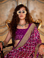 Monjolika Fashion Magenta Double Ikkat Silk Blend Foil Printed Saree | Grocsy