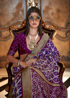 Monjolika Fashion Purple Double Ikkat Silk Blend Foil Printed Saree | Grocsy