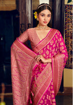 Monjolika Fashion Rani Pink Georgette With Weaving Buta Border Pallu Classic Saree | Grocsy