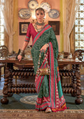 Monjolika Fashion Dark Green Patola Design Zari Work Traditional Silk Blend Saree | Grocsy