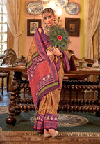 Monjolika Fashion Mustard Patola Design Zari Work Traditional Silk Blend Saree | Grocsy