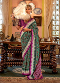 Monjolika Fashion Dark Green & Magenta Patola Design Zari Work Traditional Silk Blend Saree | Grocsy