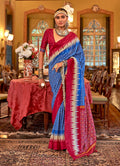 Monjolika Fashion Royal Blue & Rani Pink Patola Design Zari Work Traditional Silk Blend Saree | Grocsy