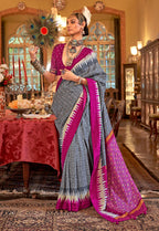 Monjolika Fashion Grey & Magenta Patola Design Zari Work Traditional Silk Blend Saree | Grocsy
