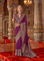 Monjolika Fashion Purple Silk Blend Print Work Traditional Saree for Ceremonial | Grocsy