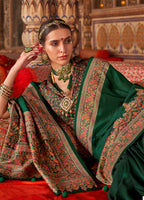 Monjolika Fashion Dark Green Silk Blend Print Work Traditional Saree for Ceremonial | Grocsy