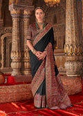 Monjolika Fashion Black Silk Blend Print Work Traditional Saree for Ceremonial | Grocsy